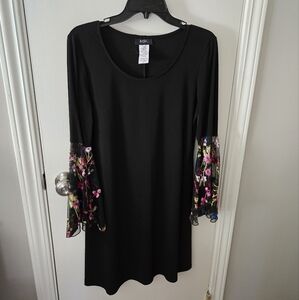 MSK Black Dress with Floral Sleeves